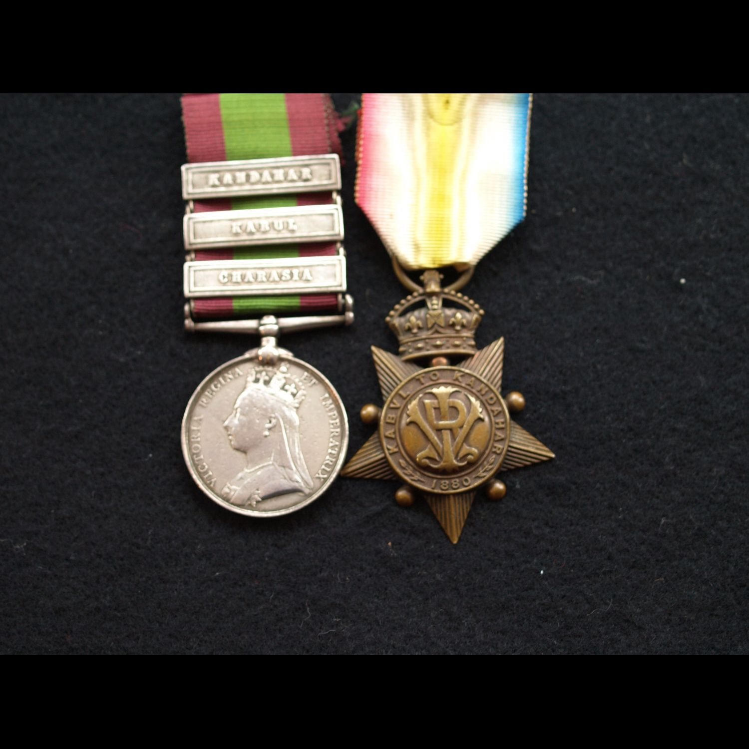 Afghan Medal Charasia, Kabul & Kanadhar & Kabul to Kandahar Star Private Emmett 72nd Highlanders late 47th Regt missing Canada GSM Fenian Raid 1866