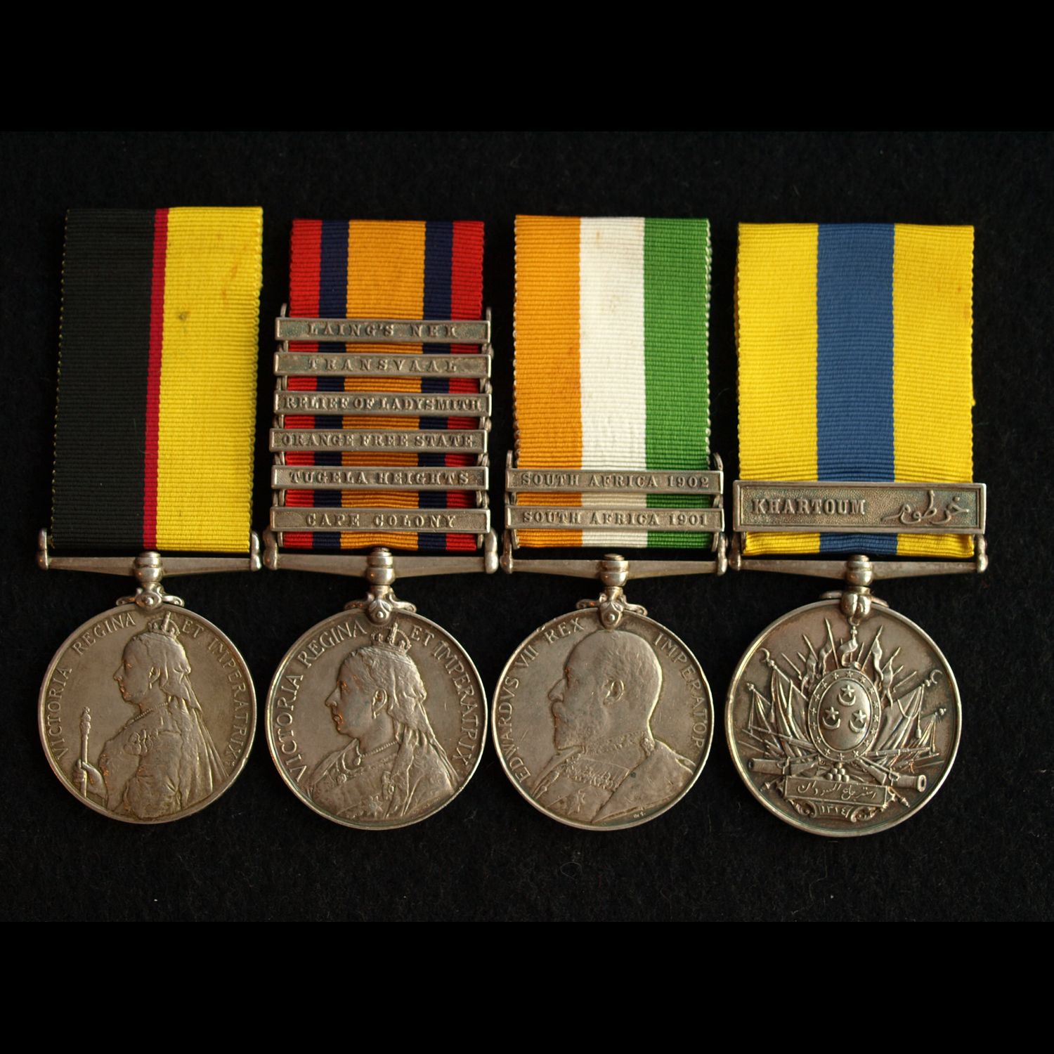 Sudan, QSA 6 clasp, KSA 2 clasp & Khedives Sudan Khartoum Pte Valentine Rifle Brigade WIA WW1