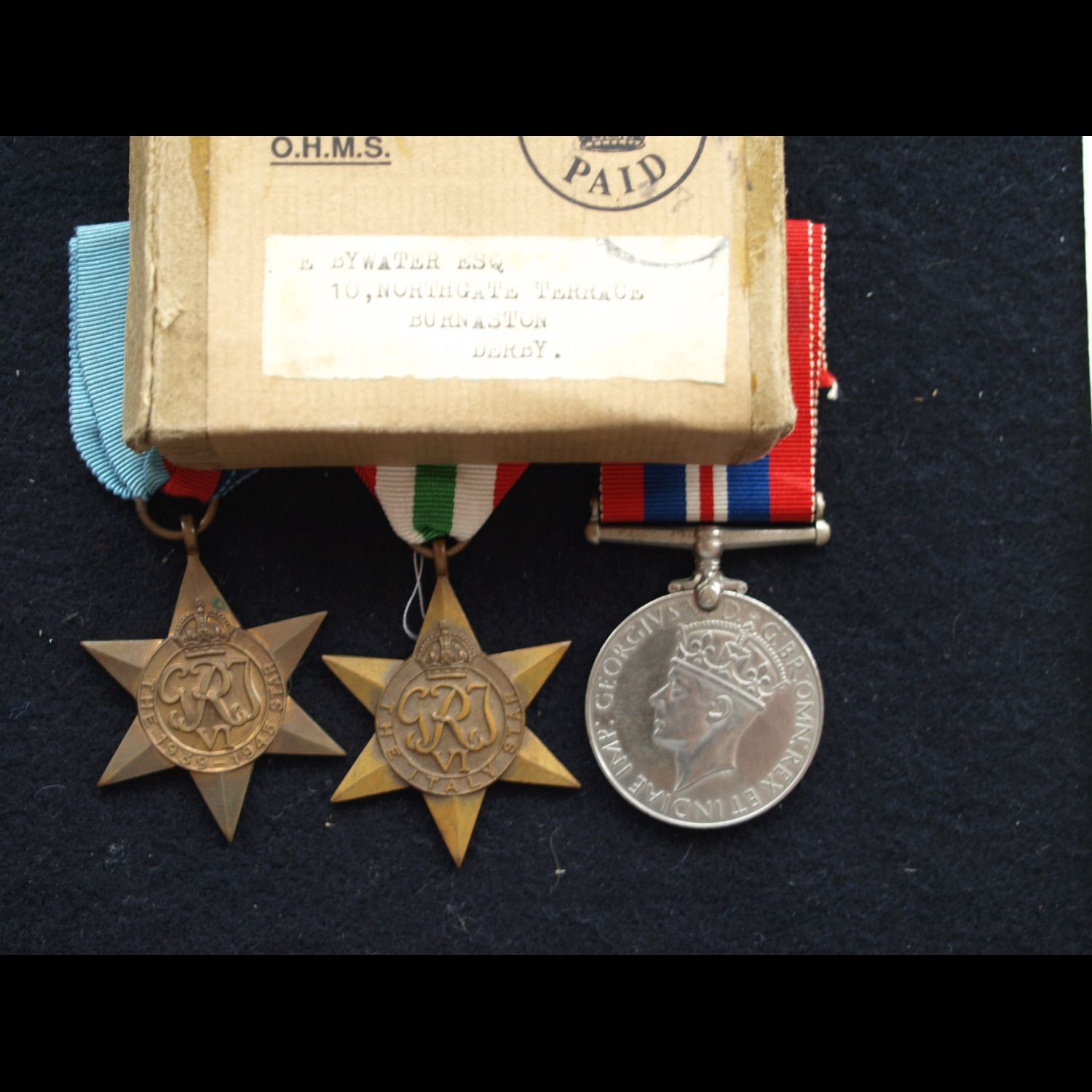 WW2 Group, Box & Casualty Slip CQMS Bywater 5th Notts & Derby Regt KIA 21st Jan 1944 Battle of Cassino